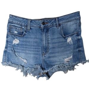 Studio Blue Distressed Denim Shorts High Rise Summer Cut Off Frayed  Hem Size 30